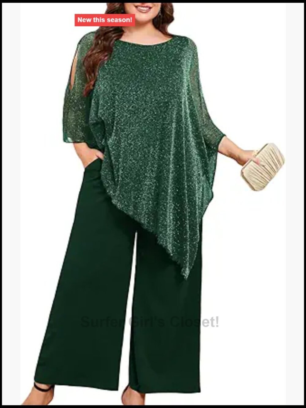 Plus Size Asymmetric Cape Wide Leg Pant Suit Set
